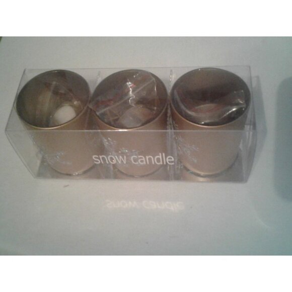 Candles Brown Glitter Snowflake Tea Light  2 1/2 " Tall 2" Top Gift Box Set of 3 - Picture 10 of 14